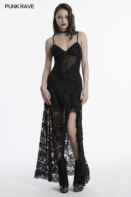 Punk Rave Aviva Gothic Lace Dress front view on a model - Kate's Clothing
