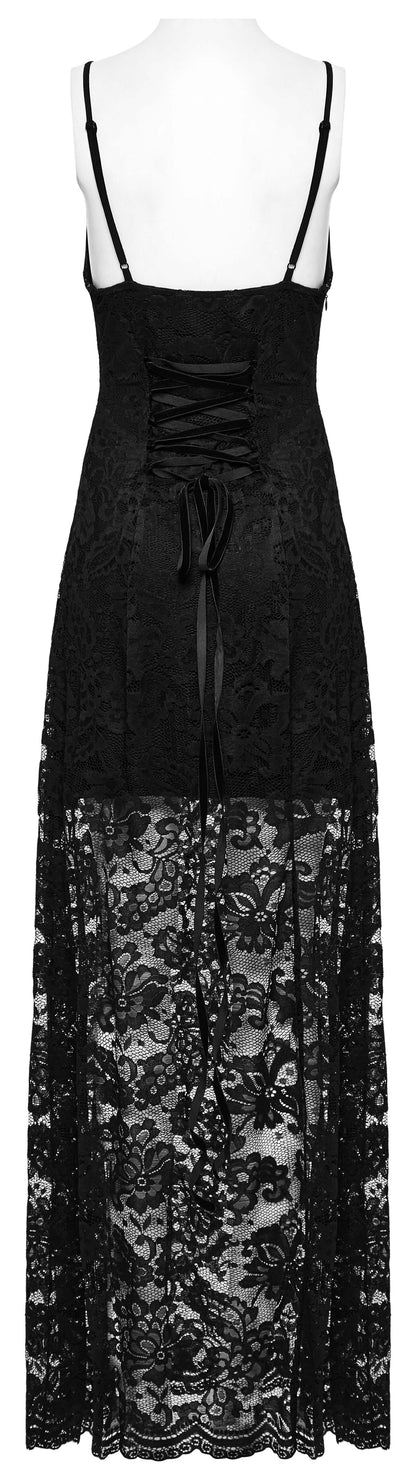 Punk Rave Aviva Gothic Lace Dress back view on a model - Kate's Clothing
