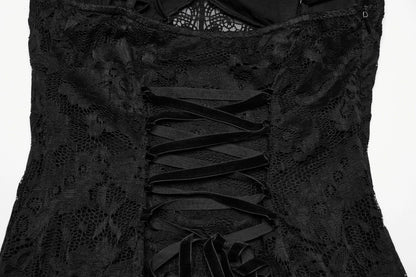 Punk Rave Aviva Gothic Lace Dress close-up of the velvet ribbon lace up feature on the back - Kate's Clothing