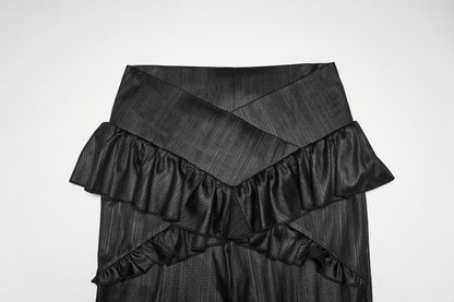 Punk Rave Bellatrix Goth Leggings Flares - Spiderweb Panel Alt Flared Trousers closeup of ruffled waistband