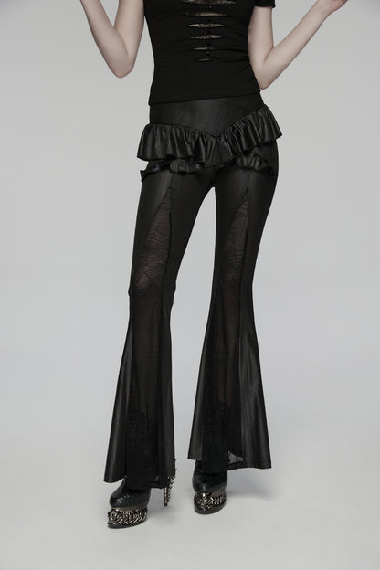 Punk Rave Bellatrix Goth Leggings Flares - Spiderweb Panel Alt Flared Trousers on a model