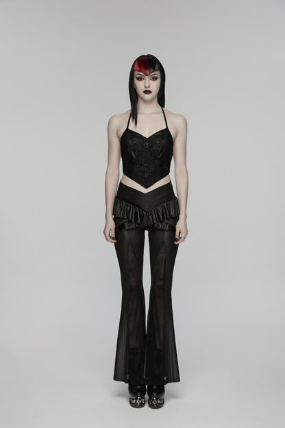 Punk Rave Bellatrix Goth Leggings Flares - Spiderweb Panel Alt Flared Trousers styled on a model