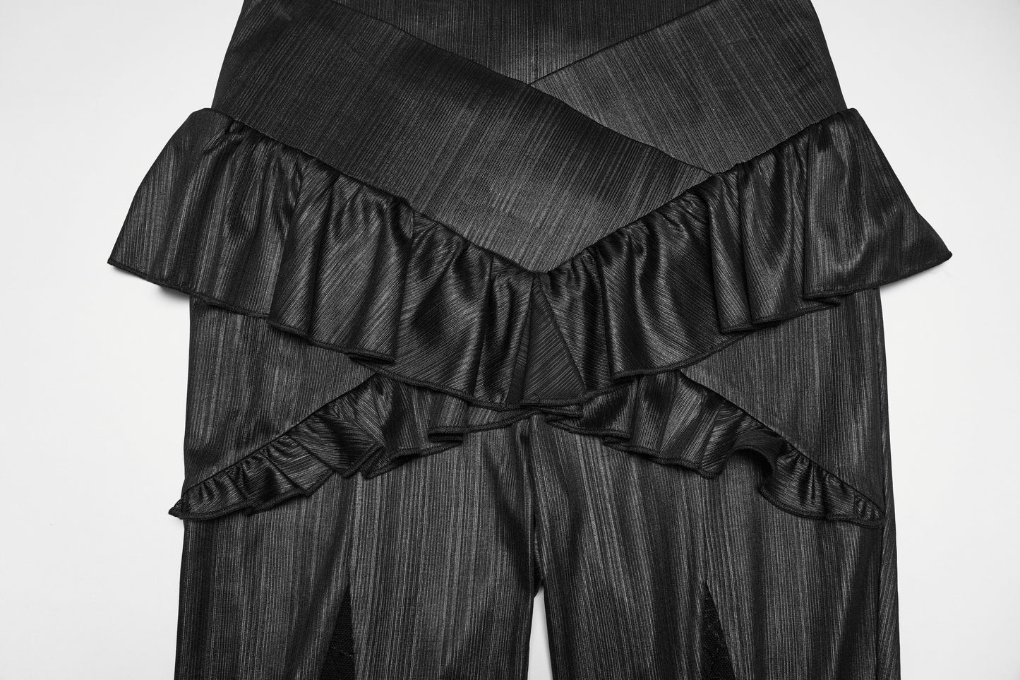 Punk Rave Bellatrix Goth Leggings Flares - Spiderweb Panel Alt Flared Trousers closeup of waistband ruffles