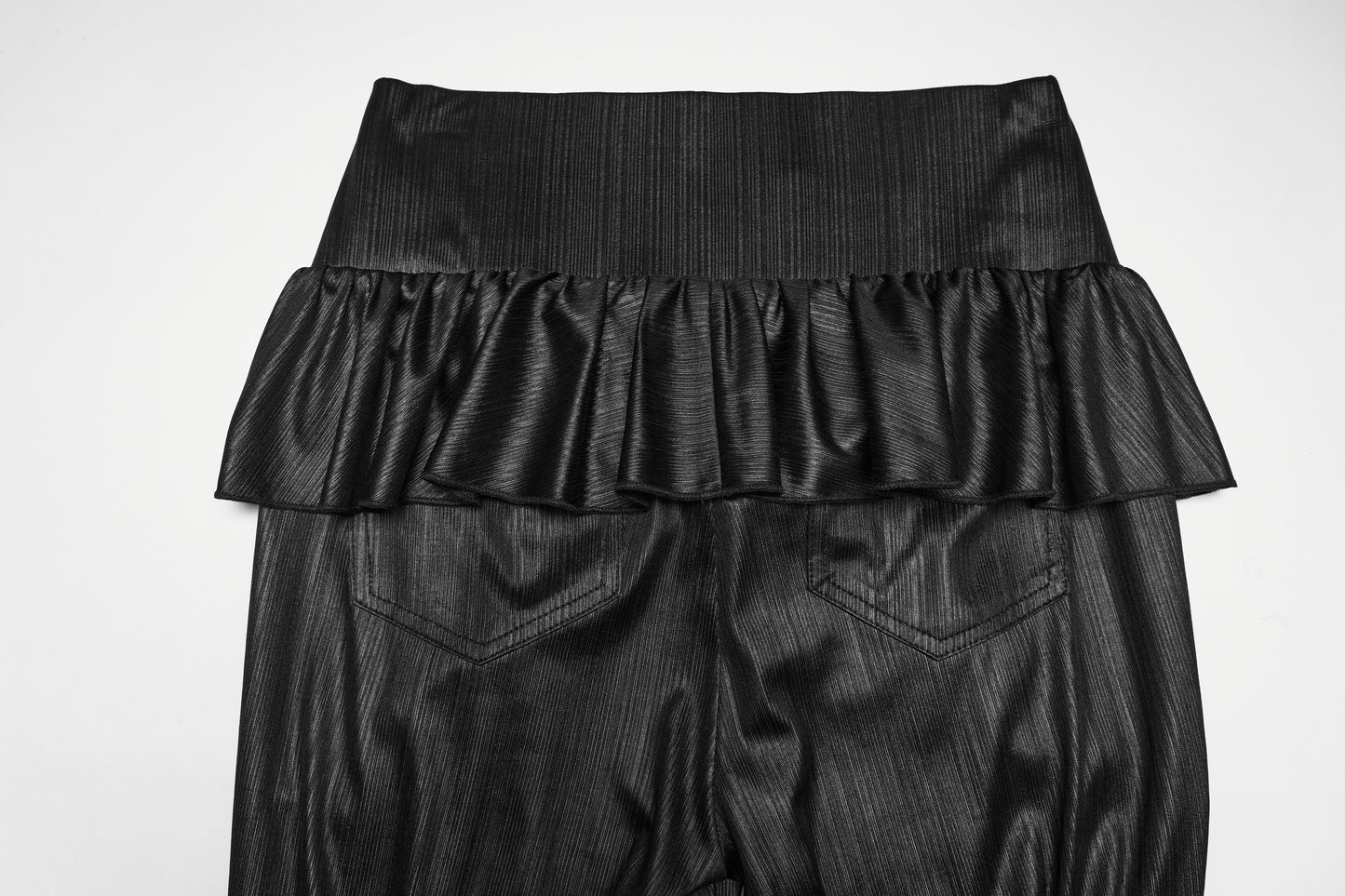 Punk Rave Bellatrix Goth Leggings Flares - Spiderweb Panel Alt Flared Trousers back view of waistband ruffles