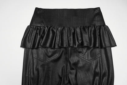 Punk Rave Bellatrix Goth Leggings Flares - Spiderweb Panel Alt Flared Trousers back view of waistband ruffles