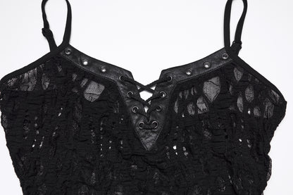 Punk Rave Elara Openwork Lace Camisole Lace up Closeup
