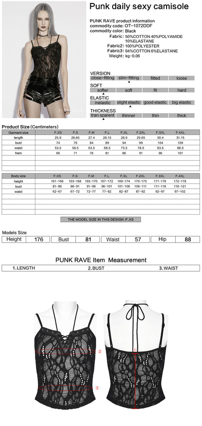 Punk Rave Elara Openwork Lace Up Camisole Size Guide