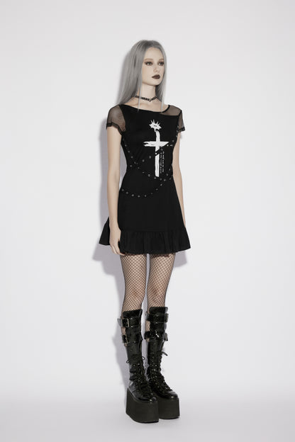 Distressed cross graphic Goth dress by Punk Rave