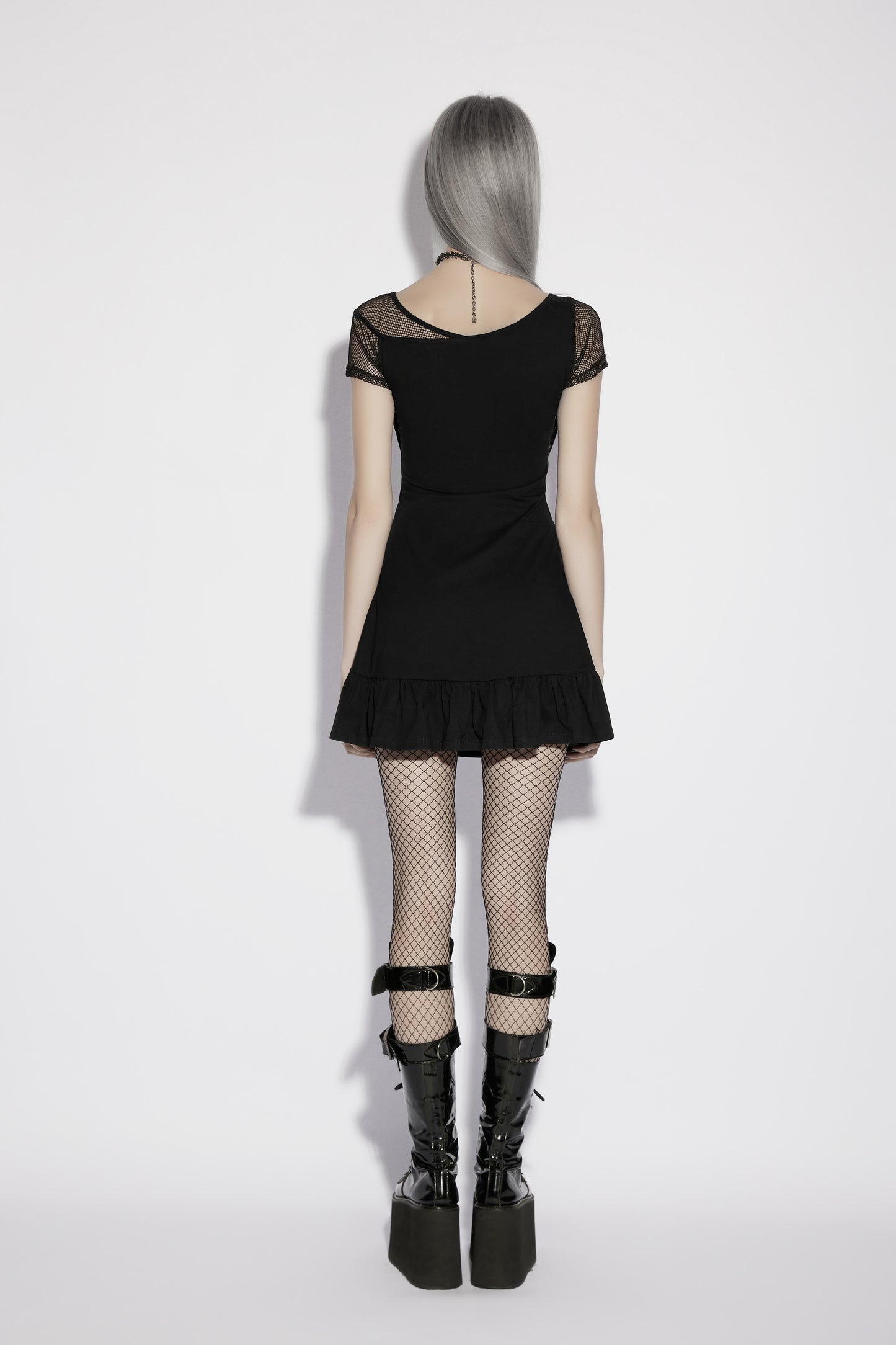 Punk Rave alternative fashion mini dress with cross design