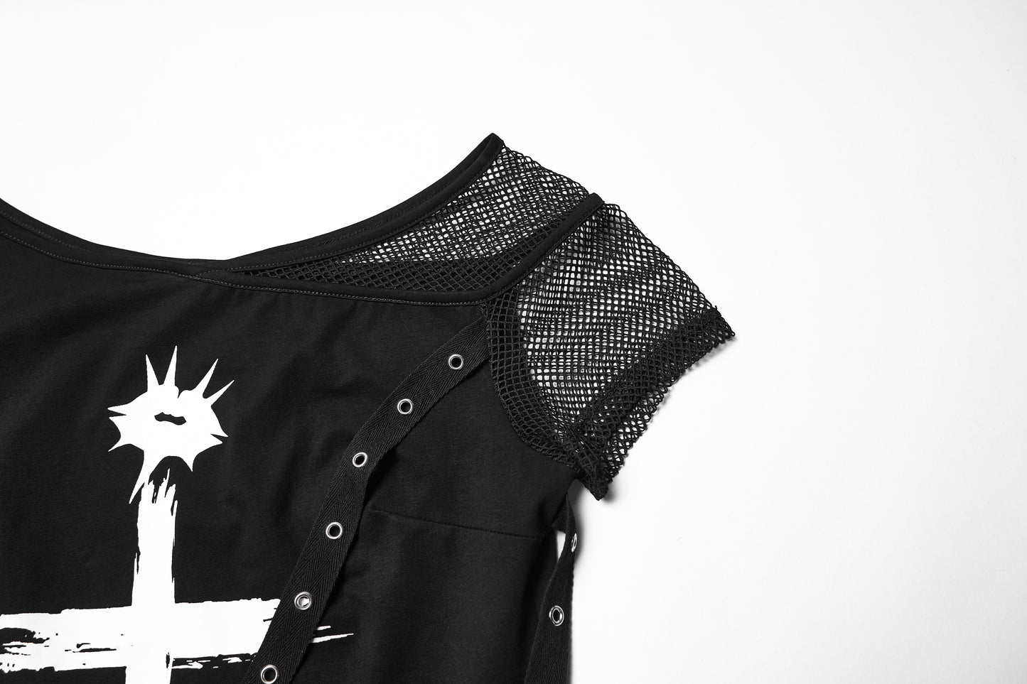 Black punk aesthetic dress with ruffled hem and eyelets