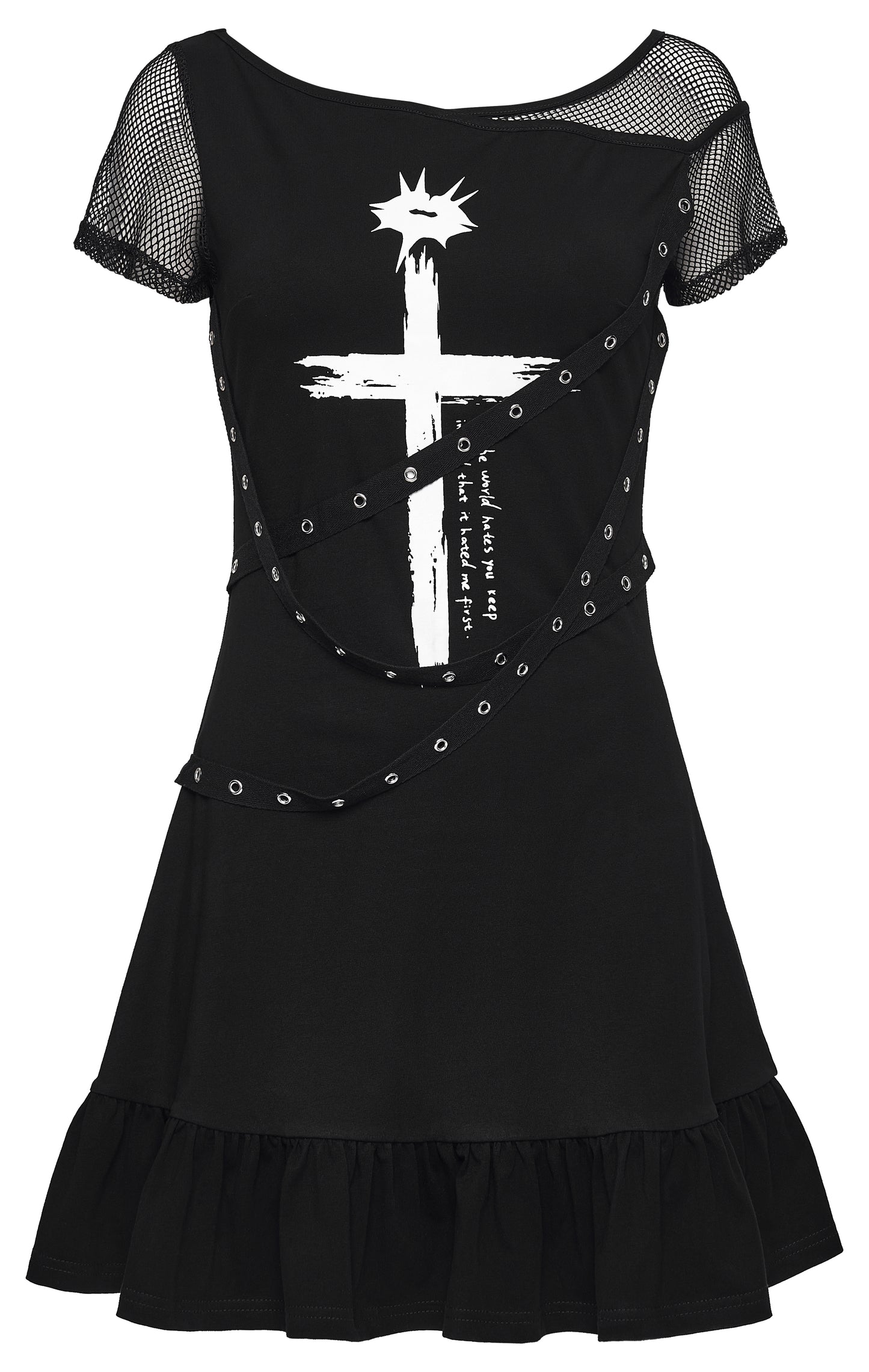 Punk Rave punk daily dress with white cross and script