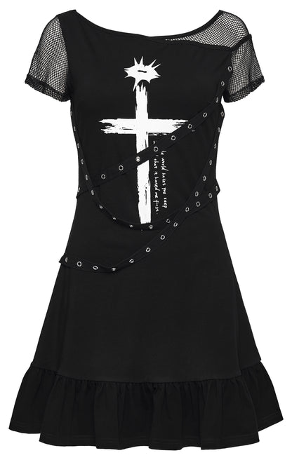 Punk Rave punk daily dress with white cross and script