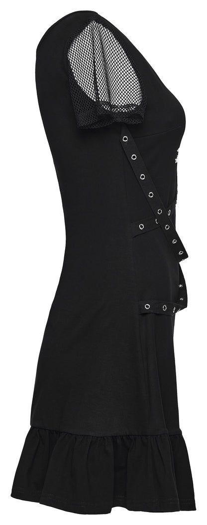 Streetwear Goth dress with ruffles and mesh Punk Rave