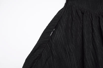 Detail of the fabric and zipper on the Punk Rave Elowen Goth Romantic V-Neck Flying Sleeve Dress.