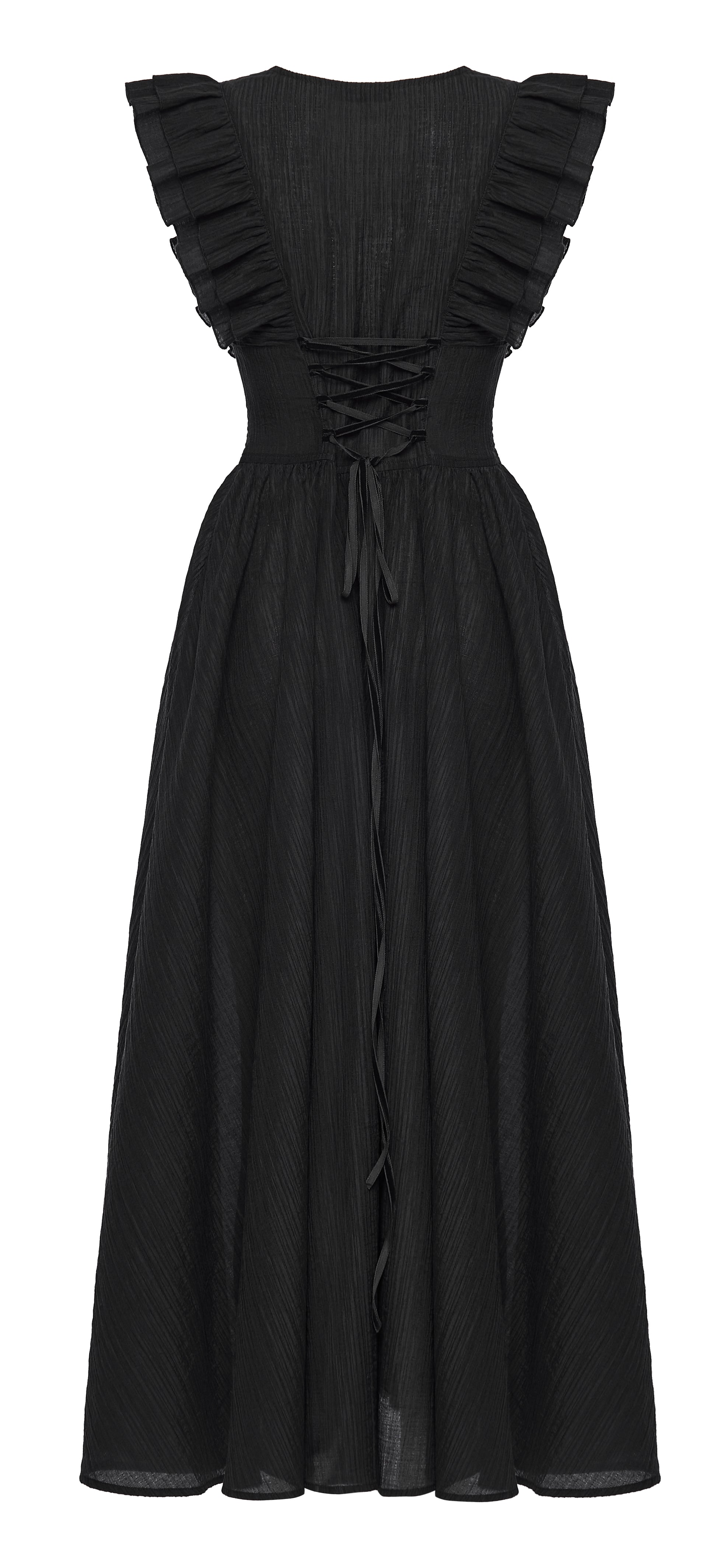 Punk Rave Elowen goth romantic v-neck dress with flying sleeves and lace-up back design.
