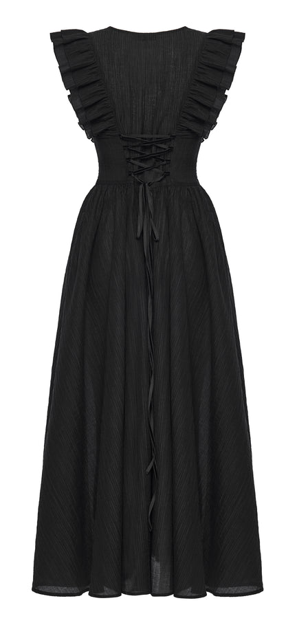 Punk Rave Elowen goth romantic v-neck dress with flying sleeves and lace-up back design.