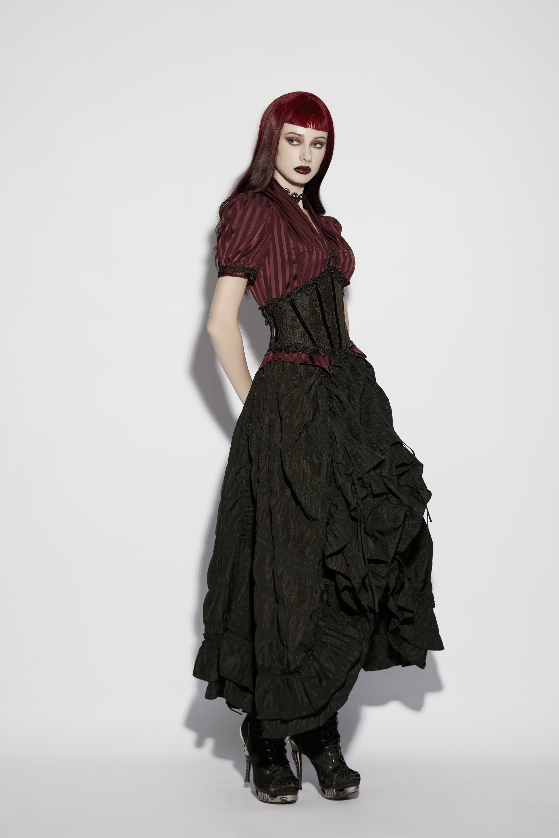 Punk Rave Isolde Gothic Underbust Corset - Lace & Velvet Waist Cincherside view