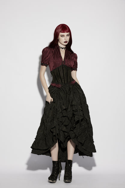 Punk Rave Isolde Gothic Underbust Corset - Lace & Velvet Waist Cincher Styled with maxi skirt
