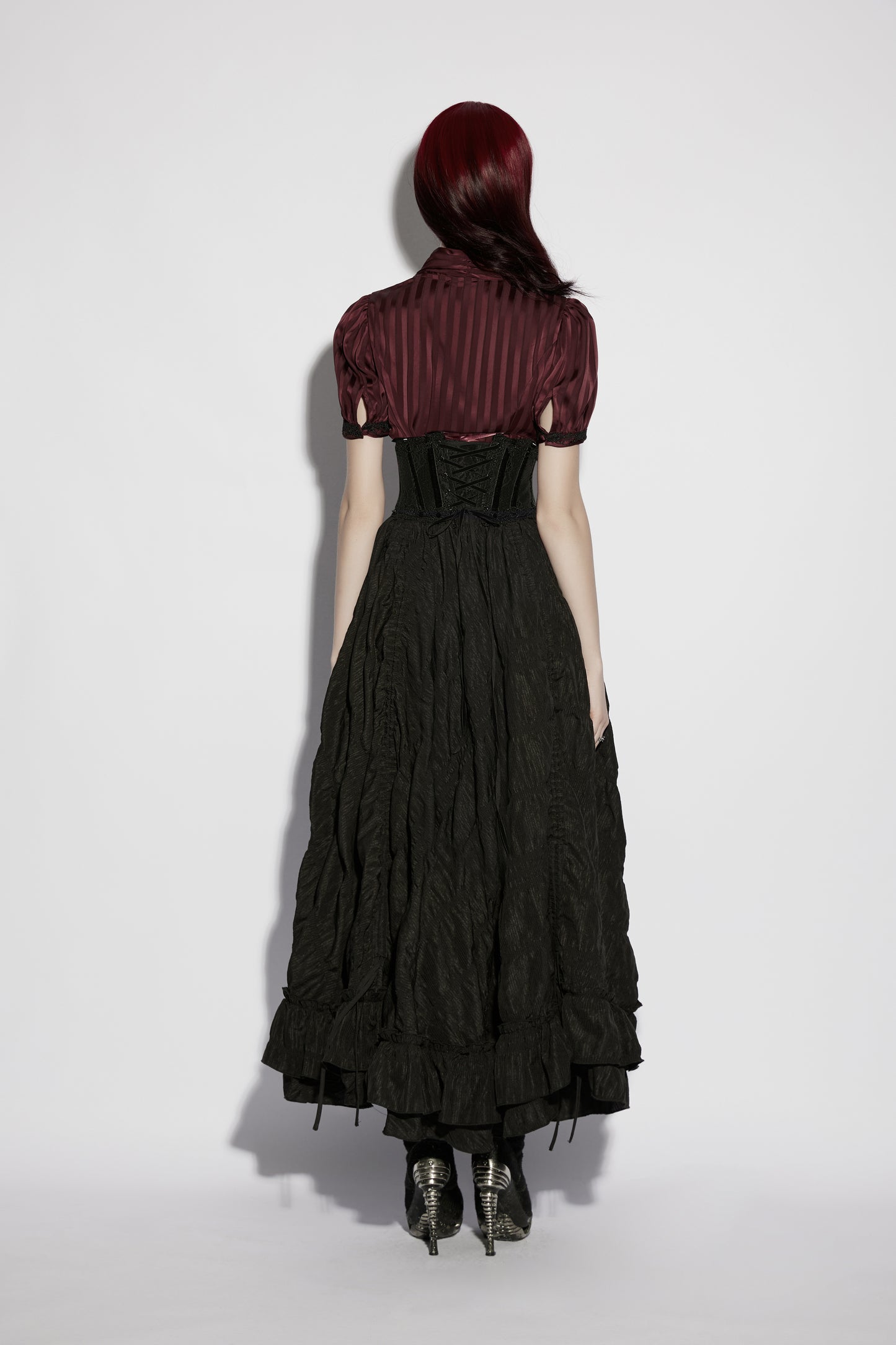 Punk Rave Isolde Gothic Underbust Corset - Lace & Velvet Waist Cincher back view