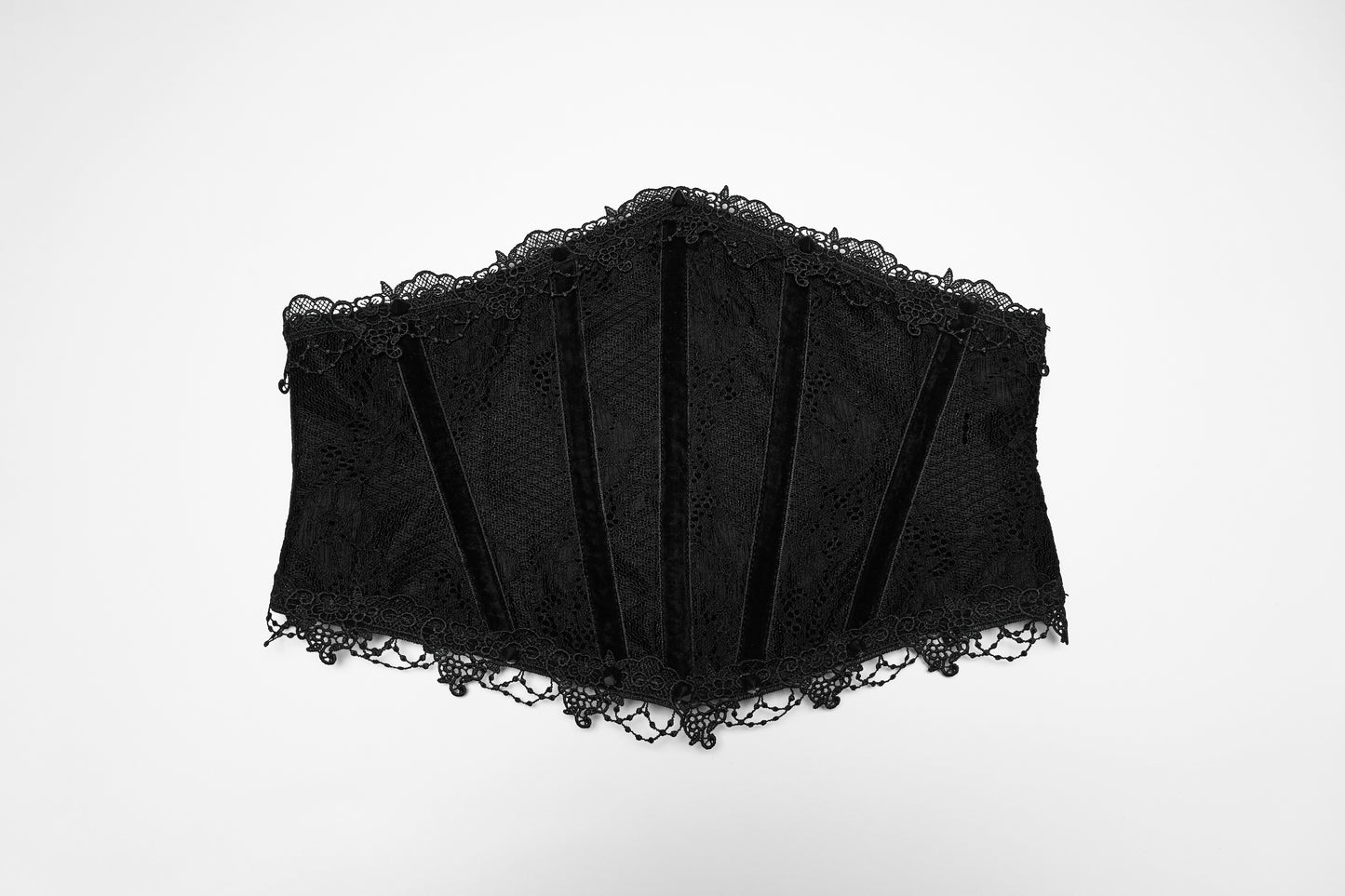 Black lace corset on a white background
