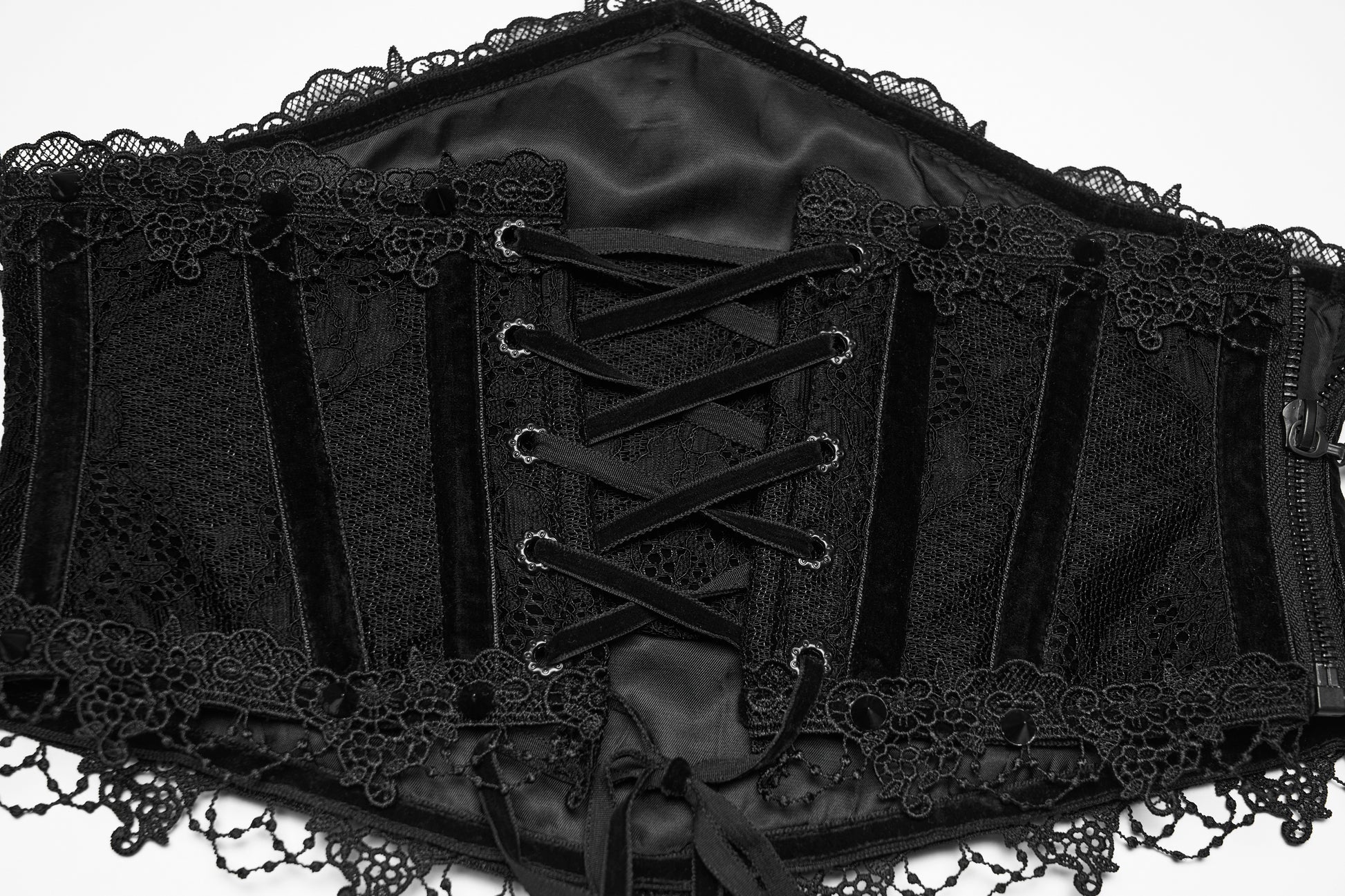 Black lace corset on a white background