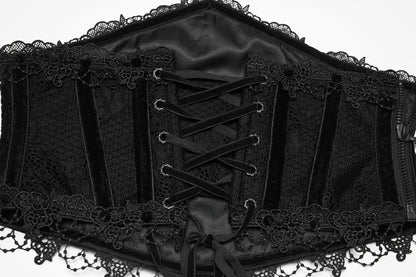 Black lace corset on a white background