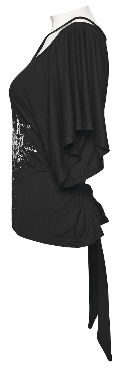 Punk Rave Lenore Chandelier Batwing Graphic Print Goth T-Shirt on mannequin side view