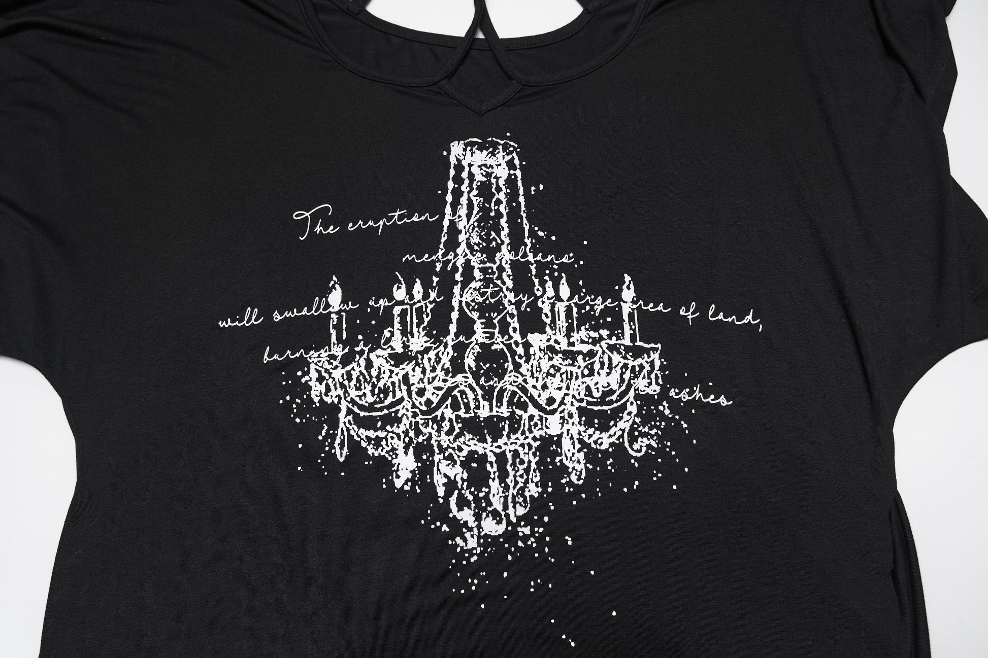 Punk Rave Lenore Chandelier Batwing Graphic Print Goth T-Shirt print closeup