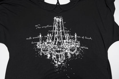 Punk Rave Lenore Chandelier Batwing Graphic Print Goth T-Shirt print closeup