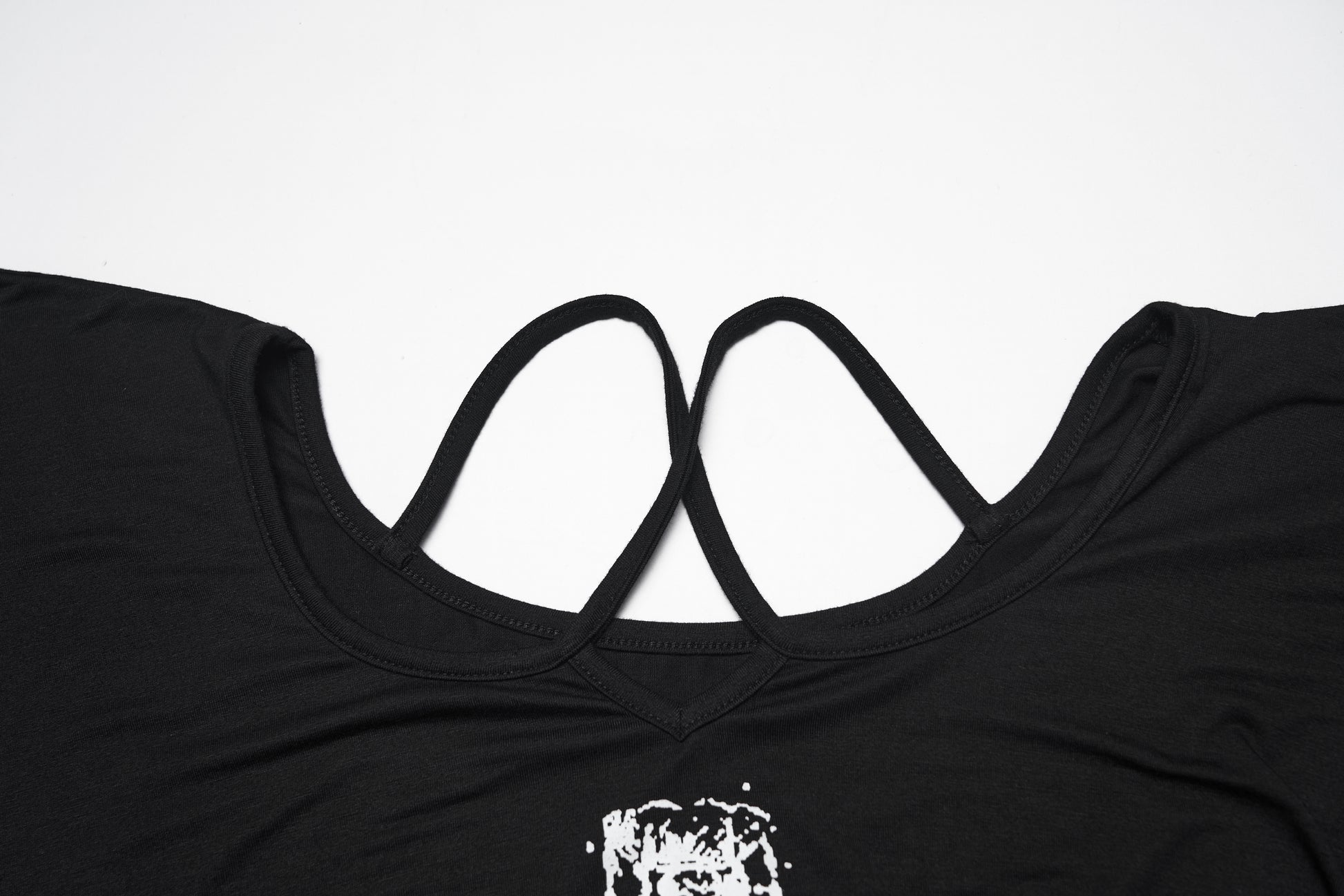 Punk Rave Lenore Chandelier Batwing Graphic Print Goth T-Shirt straps closeup