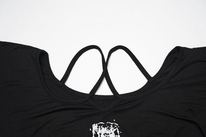 Punk Rave Lenore Chandelier Batwing Graphic Print Goth T-Shirt straps closeup