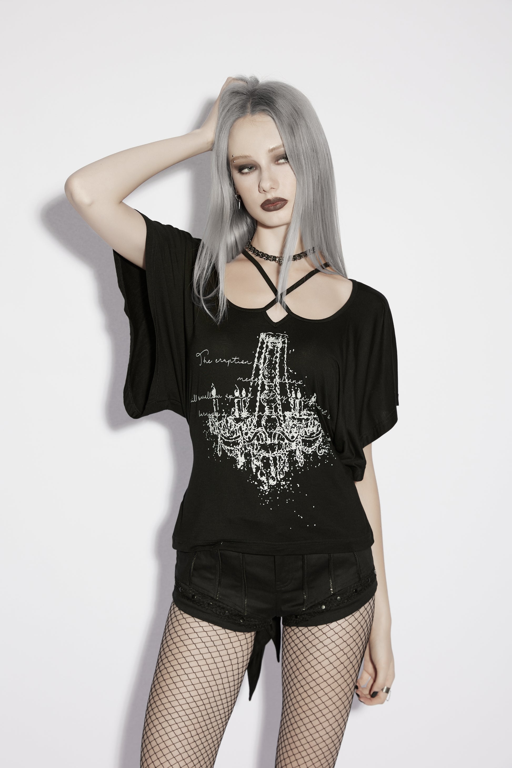 Punk Rave Lenore Chandelier Batwing Graphic Print Goth T-Shirt 