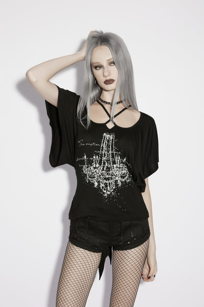 Punk Rave Lenore Chandelier Batwing Graphic Print Goth T-Shirt 