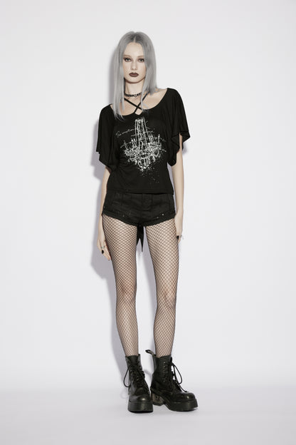 Punk Rave Lenore Chandelier Batwing Graphic Print Goth T-Shirt on model