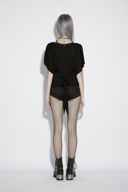 Punk Rave Lenore Chandelier Batwing Graphic Print Goth T-Shirt back view on model