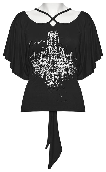 Punk Rave Lenore Chandelier Batwing Graphic Print Goth T-Shirt on mannequin