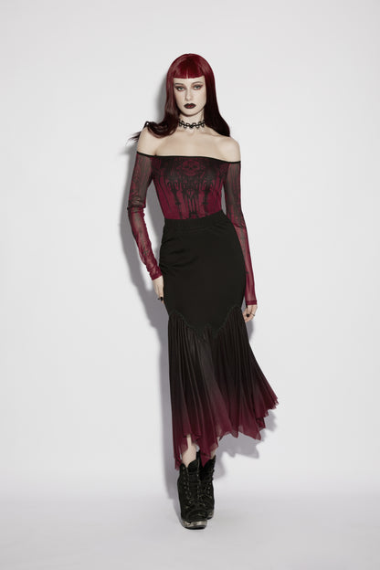 Punk Rave Lilith Goth Fishtail Skirt Black to Burgundy Gradient