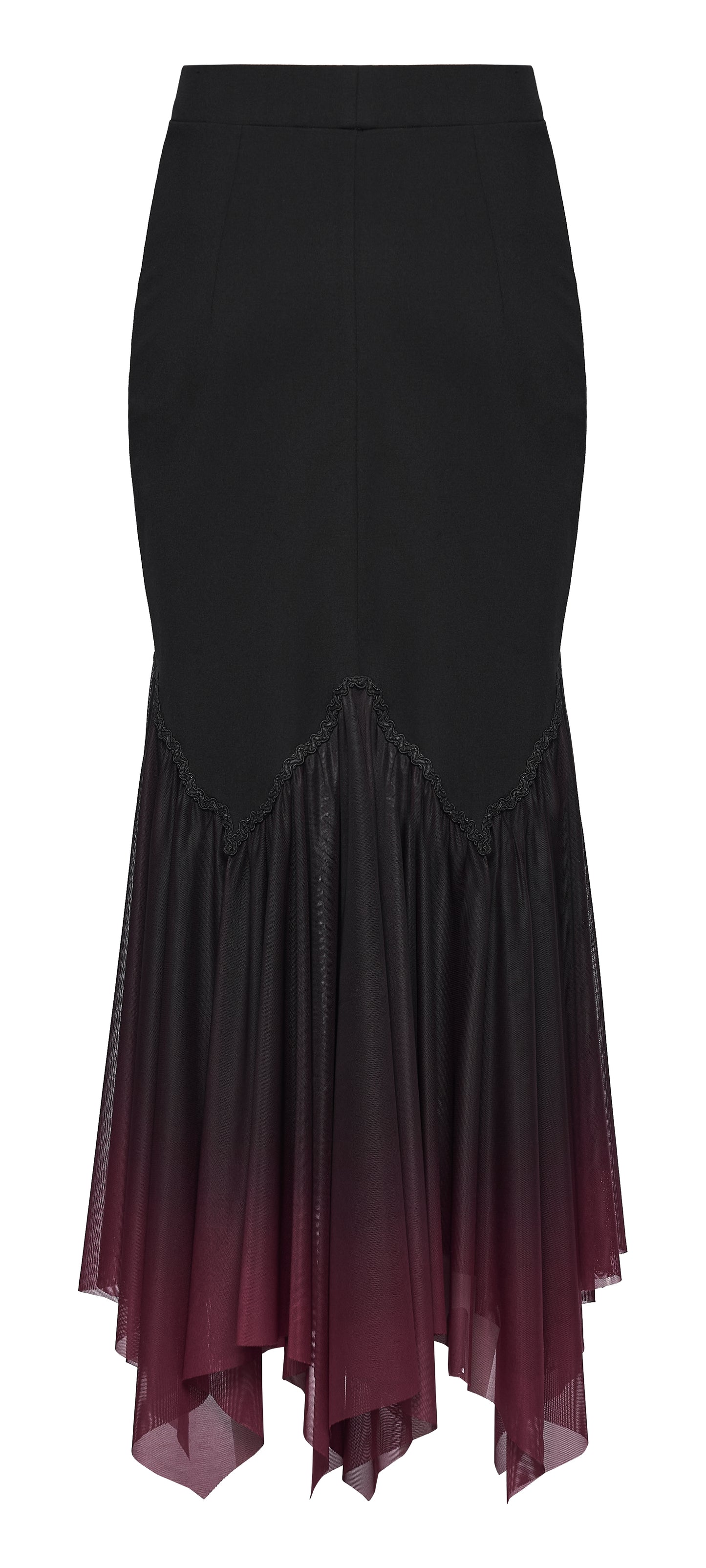 Punk Rave Lilith Goth Fishtail Skirt Black to Red Gradient
