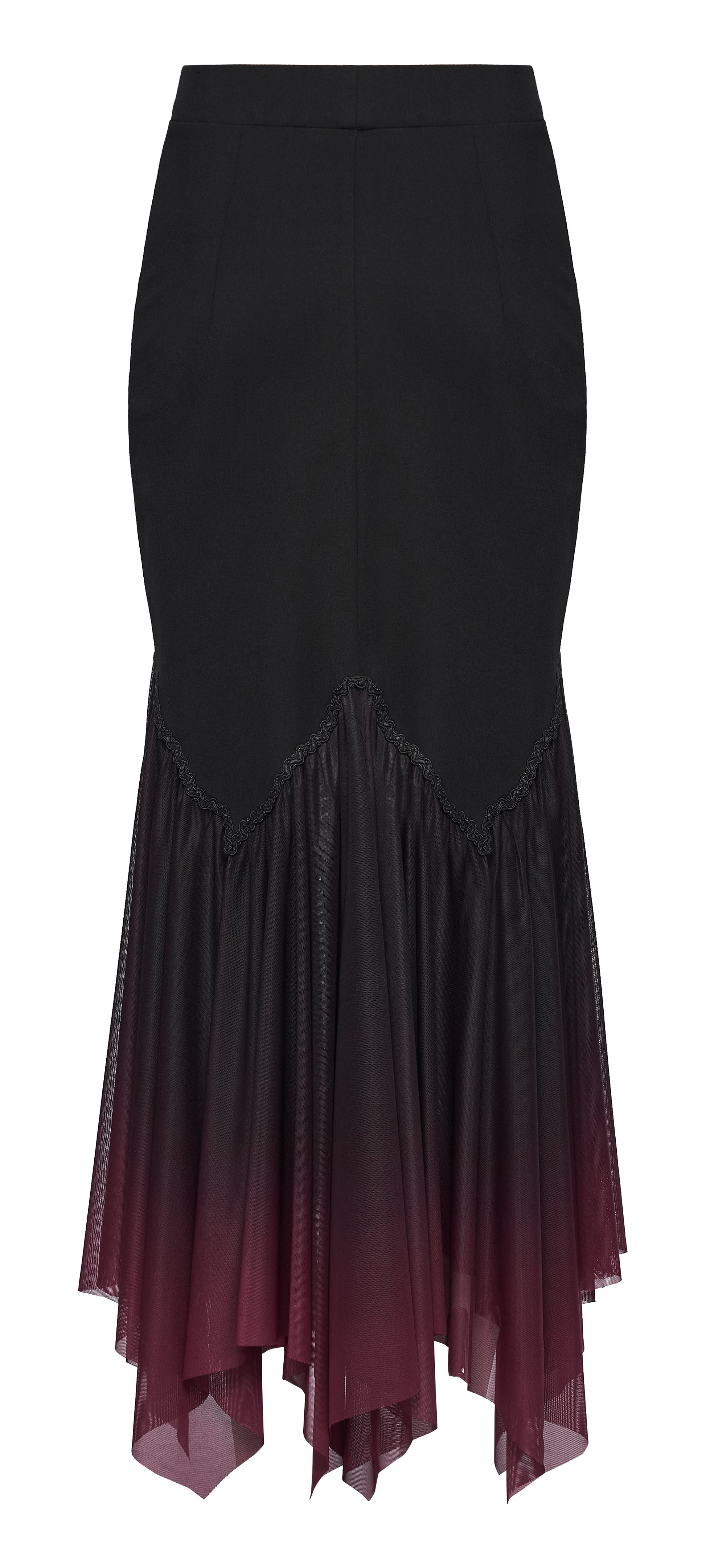 Punk Rave Lilith Goth Fishtail Skirt Black to Red Gradient