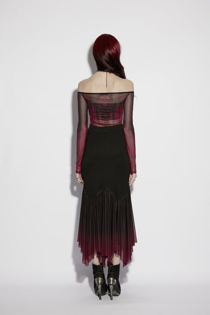 Punk Rave Lilith Goth Fishtail Skirt Black to Red Gradient back view