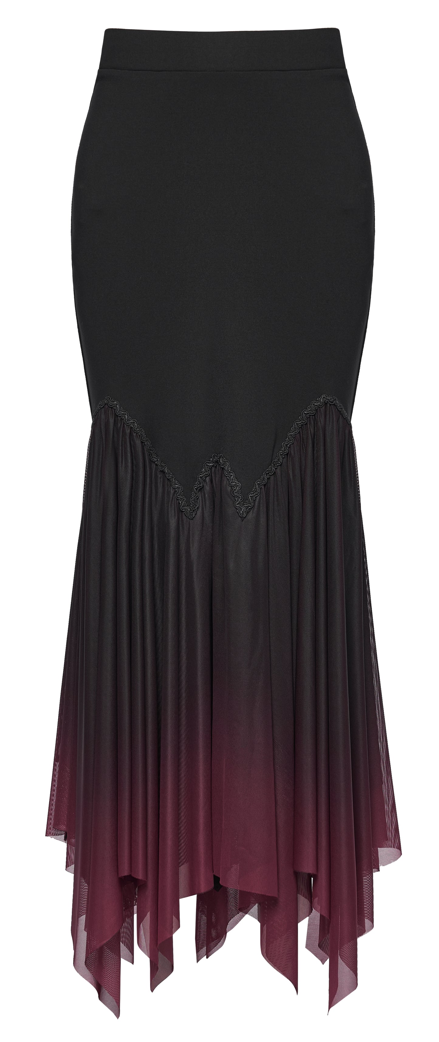 Punk Rave Lilith Goth Fishtail Skirt Black to Red Gradient back view