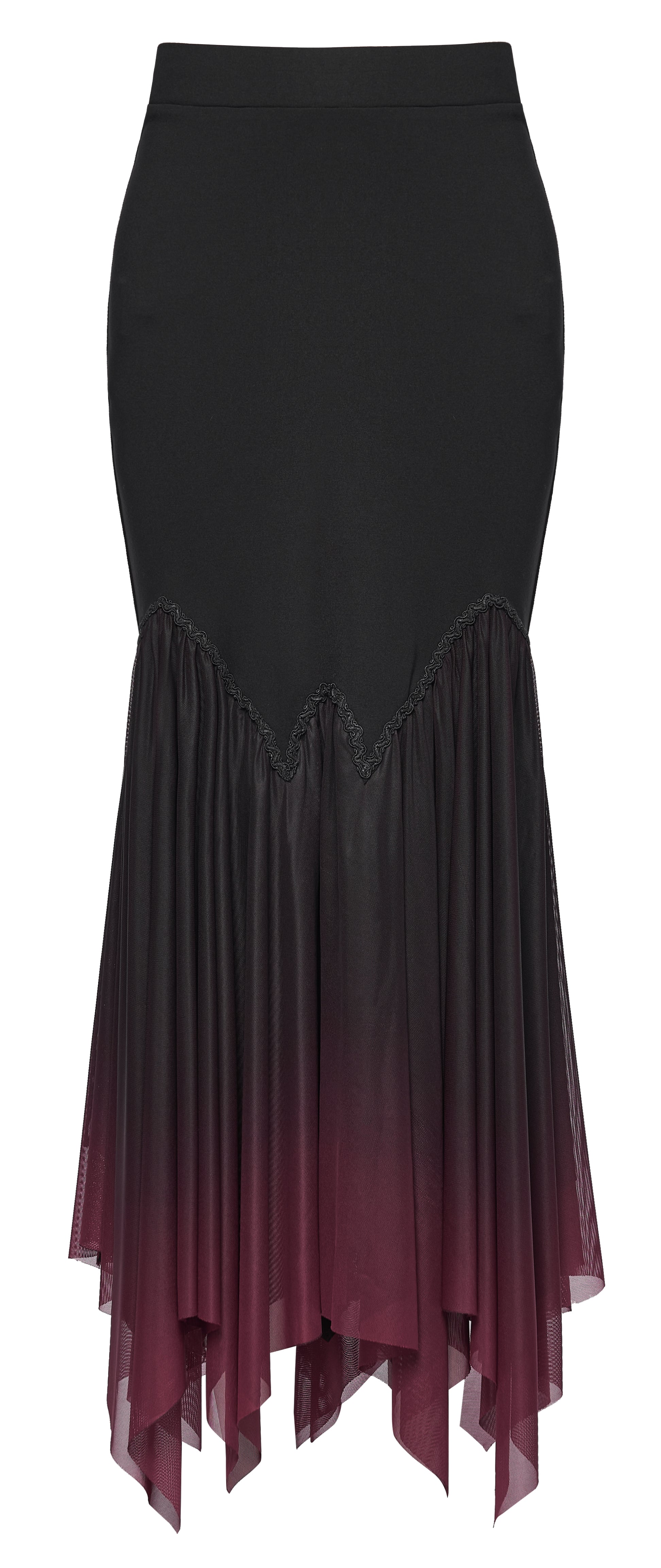 Punk Rave Lilith Goth Fishtail Skirt Black to Red Gradient back view