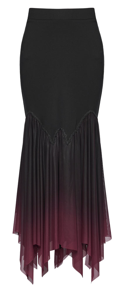 Punk Rave Lilith Goth Fishtail Skirt Black to Red Gradient back view