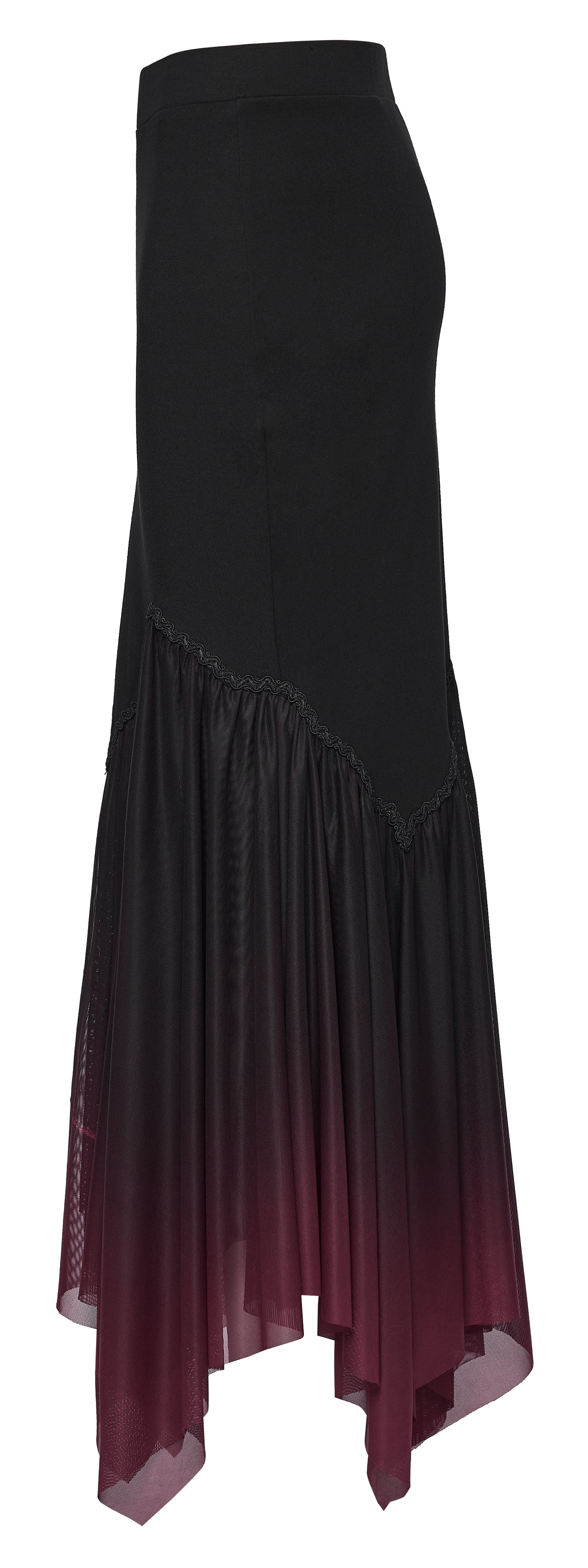 Punk Rave Lilith Goth Fishtail Skirt Black to Red Gradient side view