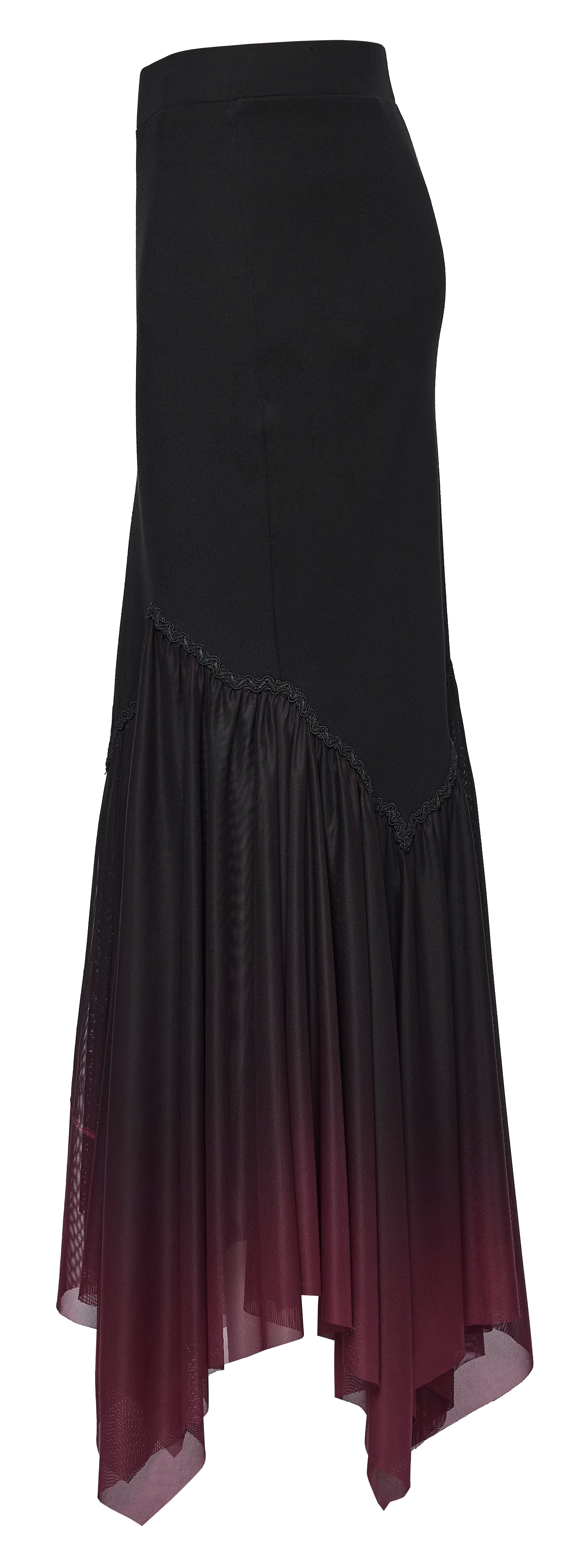 Punk Rave Lilith Goth Fishtail Skirt Black to Red Gradient side view