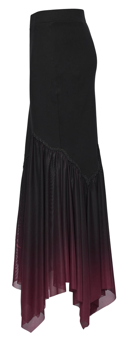 Punk Rave Lilith Goth Fishtail Skirt Black to Red Gradient side view