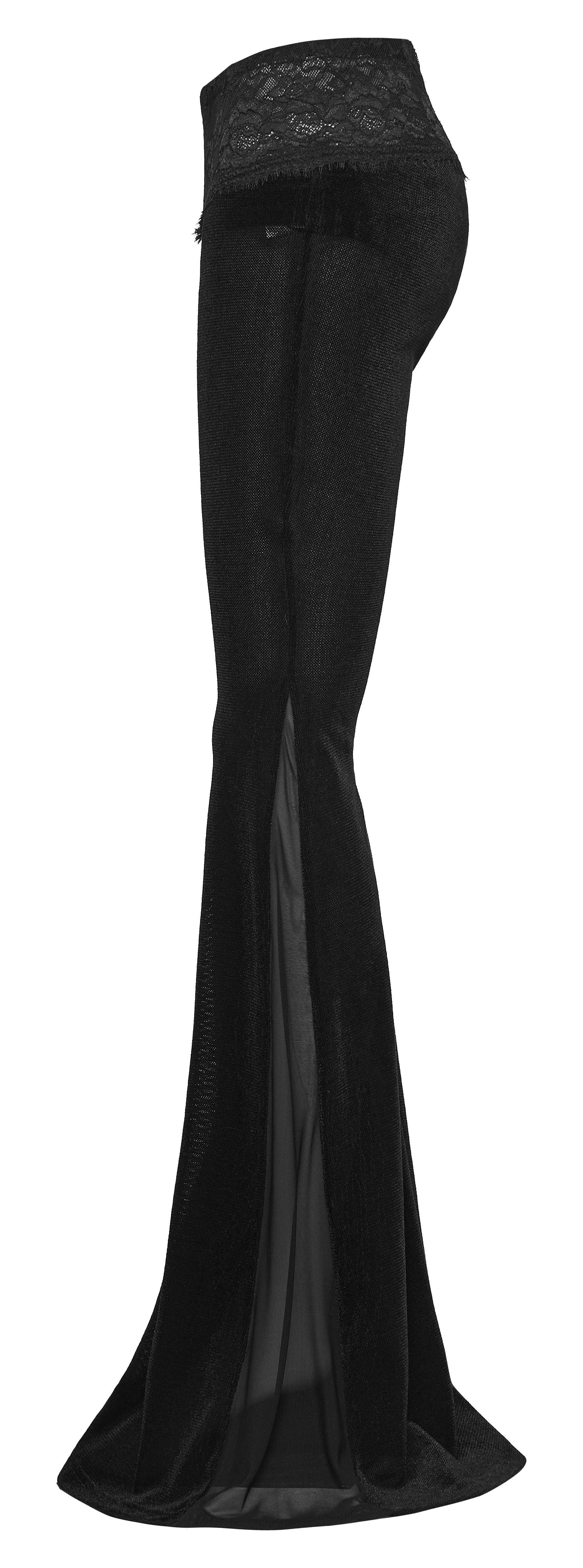 Punk Rave Lilith Low Waist Flared Pants showcased in black, highlighting sleek design and dramatic silhouette.