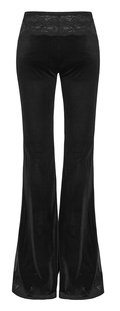 Punk Rave Lilith Low Waist Flared Pants shown from the back, featuring a flared design and sheer fabric in black.