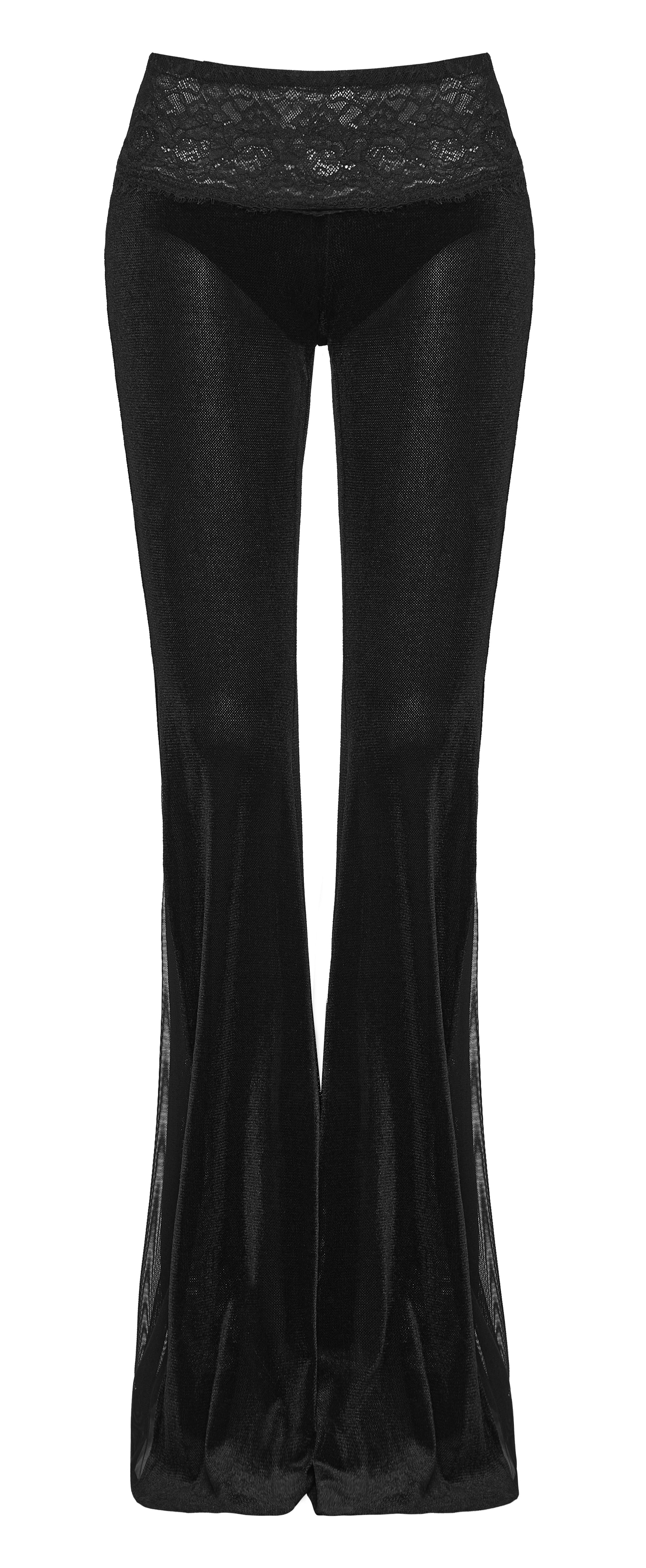 Punk Rave Lilith Low Waist Flared Pants featuring a sheer, dark design with a dramatic silhouette.