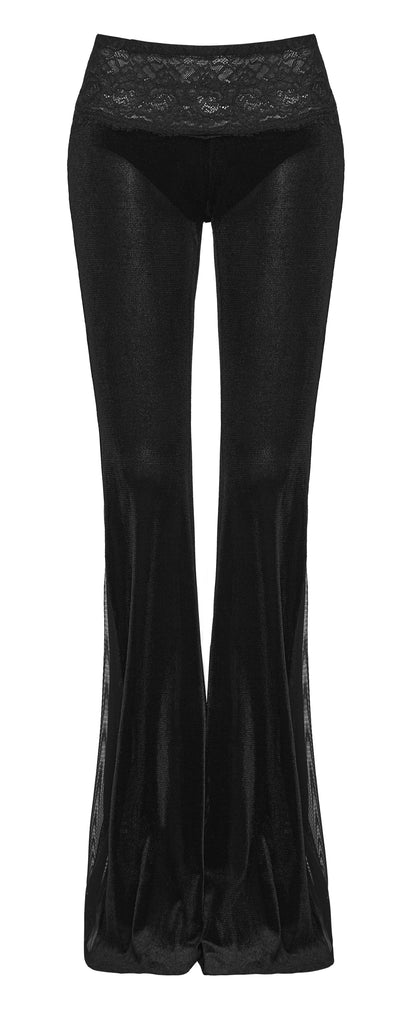 Punk Rave Lilith Low Waist Flared Pants featuring a sheer, dark design with a dramatic silhouette.